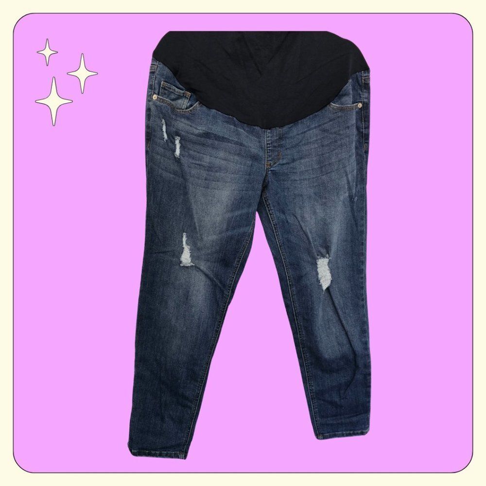Maternity Blue Jeans Distressed Size L Soft Stretchy Dark Wash Skinny